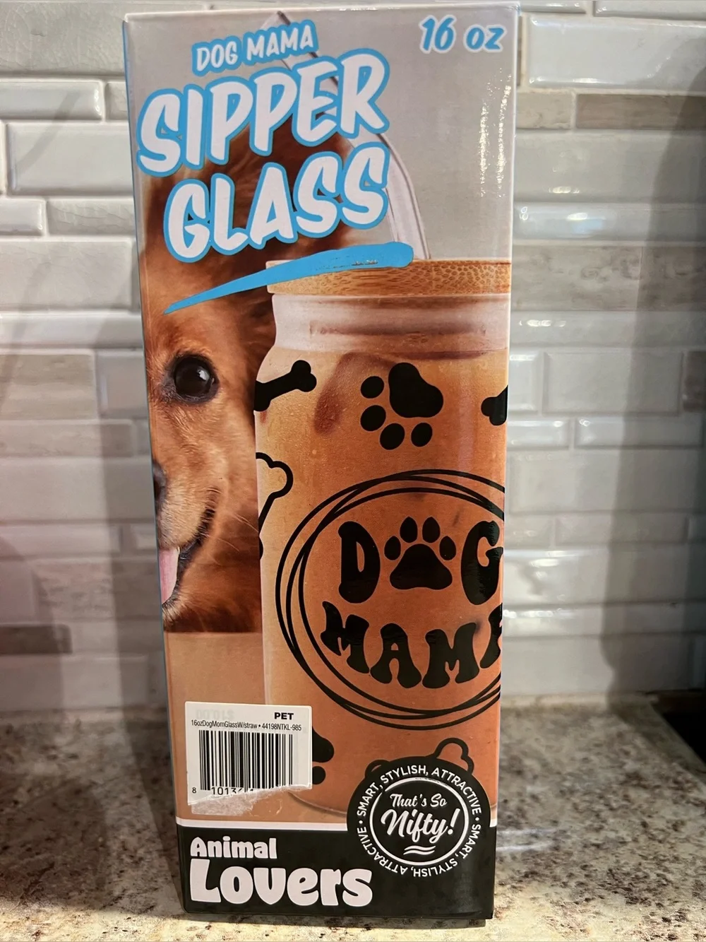Brand New-Nifty 16-oz. Dog Mom Glass and Straw